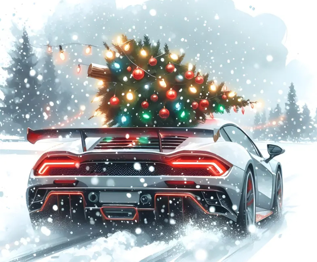 supercar met kerstboom